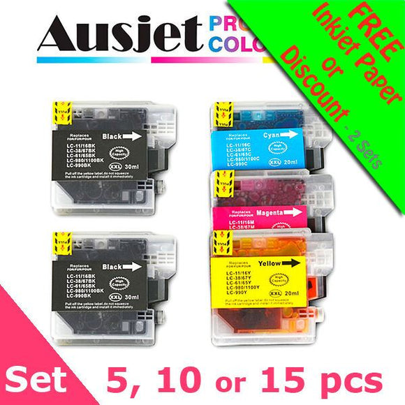 Ausjet LC38 LC67 non-OEM Ink Cartridge Set for Brother DCP130C-6690C,MFC240-990C