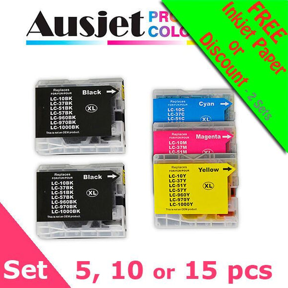 Ausjet LC37 LC57 non-OEM Ink Cartridge Set for Brother DCP130C-560C,MFC235C-885C