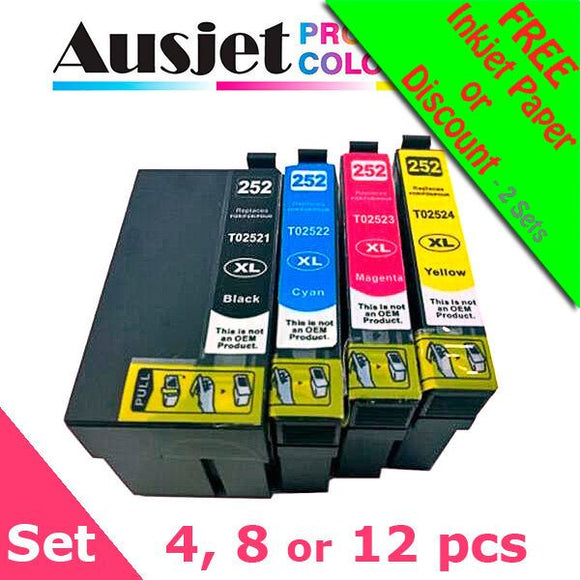 Ausjet 252XL nonOEM Ink cartridge Set for Epson WF-3620/40,WF-7610/20,WF-7710/25