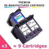 Ausjet remanufactured 3-Set Ink Cartridge alt. for HP 21XL + 22XL