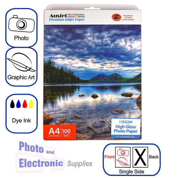 A4 High Gloss Photo Paper for Dye-based Inkjet 135gsm (100 Sheets), Glossy