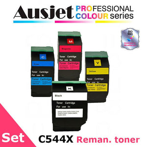 Ausjet C544X remanufactured Toner Set for LEXMARK C544,X544, Hi-Yield 6/4000 pp