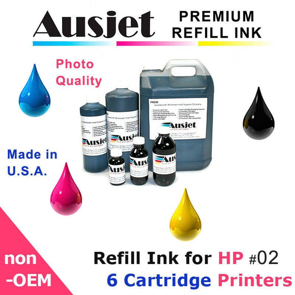Ausjet Refill or CISS Ink for HP cartridge No.02, Photosmart desktop inkjet
