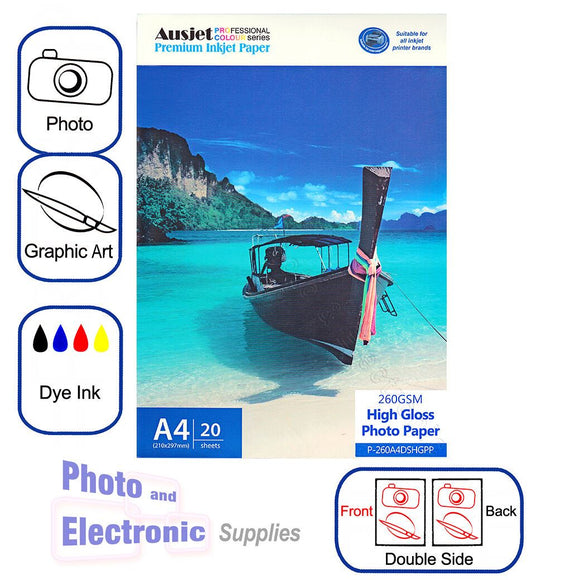 A4 High Gloss DS (double side) Photo Paper for Dye Inkjet 260gsm (20 Sheet)