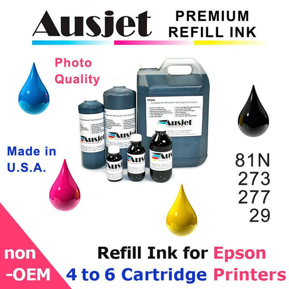 Ausjet Refill or CISS Ink - 81N, 273, 277, 29 for Epson 4,5 & 6 colour printers