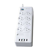 Sansai 8-way 4-USB Powerboard 1m lead, surge & overload protected, main switch