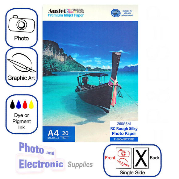A4 Rough Silky RC (resin coated) Inkjet Photo Paper 260gsm, 20 Sheets